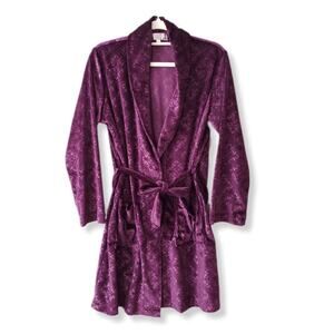 Women Cut Velvet Rich Purple Bath Robe S Lounge Cozy Luxurious Comfort Warm NEW
